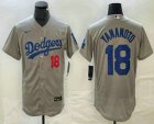 Men's Los Angeles Dodgers #18 Yoshinobu Yamamoto Number Grey Stitched Flex Base Nike Jersey