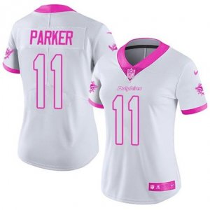 Womens Nike Miami Dolphins #11 DeVante Parker White Pink Stitched NFL Limited Rush Fashion Jersey