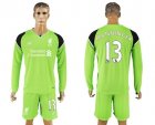 Liverpool #13 Manninger Green Goalkeeper Long Sleeves Soccer Club Jersey