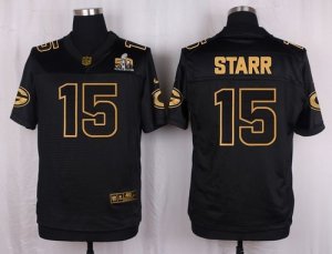 Nike Green Bay Packers #15 Bart Starr Black Pro Line Gold Collection Jersey(Elite)