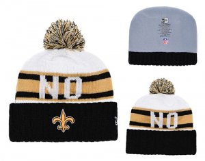 Saints Fresh Logo Black Retro Cuffed Pom Knit Hat YD