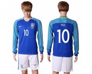 Brazil #10 Pele Away Long Sleeves Soccer Country Jersey