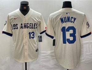 Dodgers 13 Max Muncy Number Cream Nike 2024 City Connect Cool Base Jersey