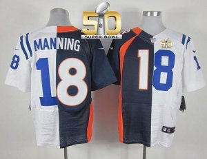 Nike Denver Broncos #18 Peyton Manning Navy Blue White Super Bowl 50 Men Stitched NFL Elite Split Colts Jersey