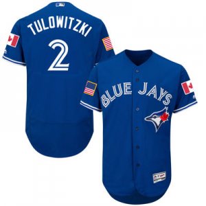 2016 Men Toronto Blue Jays #2 Troy Tulowitzki Majestic Majestic Royal Fashion Stars & Stripes Flex Base Player Jersey