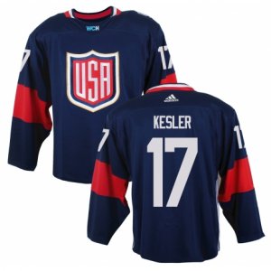 Youth Adidas Team USA #17 Ryan Kesler Premier Navy Blue Away 2016 World Cup Ice Hockey Jersey