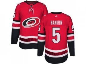 Men Adidas Carolina Hurricanes #5 Noah Hanifin Authentic Red Home NHL Jersey