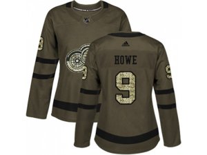 Women Adidas Detroit Red Wings #9 Gordie Howe Green Salute to Service Stitched NHL Jersey