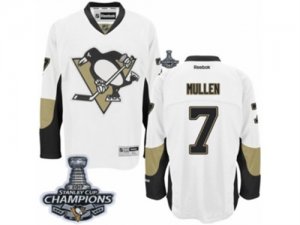 Mens Reebok Pittsburgh Penguins #7 Joe Mullen Premier White Away 2017 Stanley Cup Champions NHL Jersey