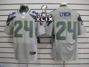 2015 Super Bowl XLIX Nike NFL Seattle Seahawks #24 Marshawn Lynch Grey Jerseys(Elite)