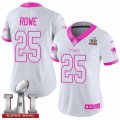 Womens Nike New England Patriots #25 Eric Rowe Limited White Pink Rush Fashion Super Bowl LI 51 NFL Jersey