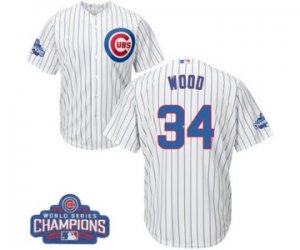 Youth Majestic Chicago Cubs #34 Kerry Wood Authentic White Home 2016 World Series Champions Cool Base MLB Jersey