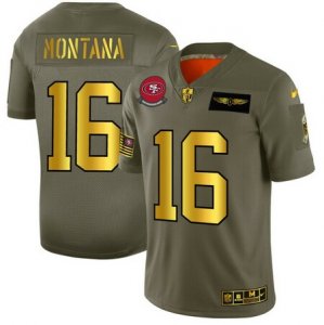 Nike 49ers #16 Joe Montana 2019 Olive Gold Salute To Service Limited Jersey