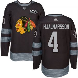 Mens Chicago Blackhawks #4 Niklas Hjalmarsson Black 1917-2017 100th Anniversary Stitched NHL Jersey