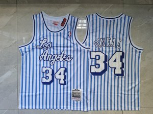 Lakers #34 Shaquille O\'Neal Blue White 1996 97 Hardwood Classics Jersey