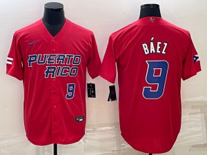 Men\'s Puerto Rico 9 Javier Baez Red 2023 World Baseball Classic Jerseys