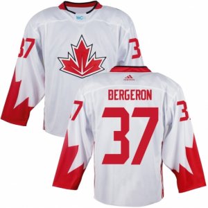 Youth Adidas Team Canada #37 Patrice Bergeron Authentic White Home 2016 World Cup Ice Hockey Jersey