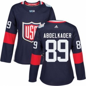 Women\'s Adidas Team USA #89 Justin Abdelkader Premier Navy Blue Away 2016 World Cup Hockey Jersey