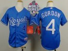 Youth Kansas City Royals #4 Alex Gordon Light Blue Cool Base Alternate 1 W 2015 World Series Patch Stitched MLB Jersey