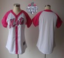 Women New York Mets Blank White Pink W 2015 World Series Patch Splash Fashion Stitched MLB Jersey