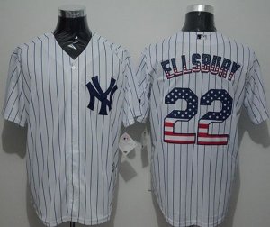 New York Yankees #22 Jacoby Ellsbury White Strip USA Flag Fashion Stitched Baseball Jersey