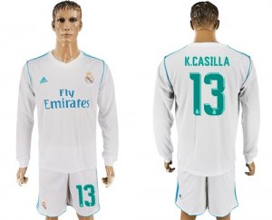 2017-18 Real Madrid 13 K.CASILLA Home Long Sleeve Soccer Jersey