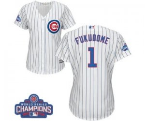 Womens Majestic Chicago Cubs #1 Kosuke Fukudome Authentic White Home 2016 World Series Champions Cool Base MLB Jersey