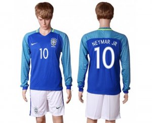 Brazil #10 Neymar Jr Away Long Sleeves Soccer Country Jersey