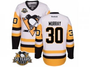 Men\'s Reebok Pittsburgh Penguins #30 Matt Murray Authentic White Away 50th Anniversary Patch NHL Jersey