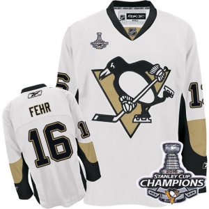 Mens Reebok Pittsburgh Penguins #16 Eric Fehr Authentic White Away 2016 Stanley Cup Champions NHL Jersey