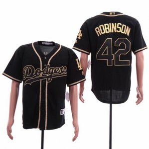 Dodgers #42 Jackie Robinson Black Gold Cool Base Jersey