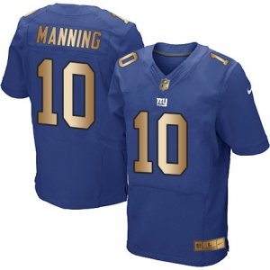 Nike New York Giants #10 Eli Manning Royal Blue Team Color Mens Stitched NFL Elite Gold Jersey