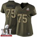 Womens Nike New England Patriots #75 Ted Karras Limited Green Salute to Service Super Bowl LI 51 NFL Jersey