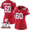 Womens Nike New England Patriots #60 David Andrews Elite Red Alternate Super Bowl LI 51 NFL Jersey