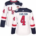 Women's Adidas Team USA #4 John Carlson Authentic White Home 2016 World Cup Hockey Jersey