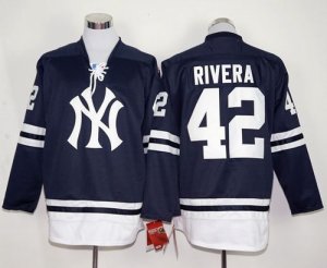 New York Yankees #42 Mariano Rivera Navy Blue Long Sleeve Stitched Baseball Jersey