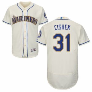 Mens Majestic Seattle Mariners #31 Steve Cishek Cream Flexbase Authentic Collection MLB Jersey