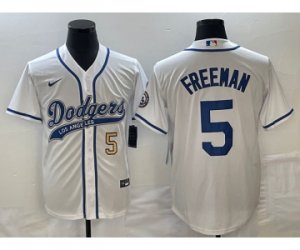 Men\'s Los Angeles Dodgers #5 Freddie Freeman Number White Cool Base Stitched Baseball Jersey