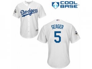 Youth Majestic Los Angeles Dodgers #5 Corey Seager Replica White Home 2017 World Series Bound Cool Base MLB Jersey