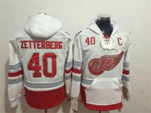 Detroit Red Wings #40 Henrik Zetterberg White Hooded Sweatshirt Stitched NHL Jersey