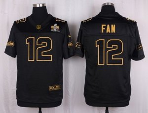 Nike Seattle Seahawks #12 Fan Black Pro Line Gold Collection Jersey(Elite)