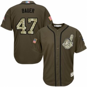 Men\'s Majestic Cleveland Indians #47 Trevor Bauer Replica Green Salute to Service MLB Jersey