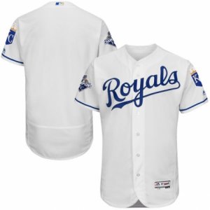 Men\'s Kansas City Royals Majestic Home Blank White 2015 World Series Champions Commemorative Flex Base Team Jersey