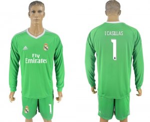 2017-18 Real Madrid 1 I CASILLAS Green Long Sleeve Goalkeeper Soccer Jersey