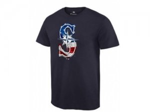 Mens Seattle Mariners USA Flag Fashion T-Shirt Navy Blue