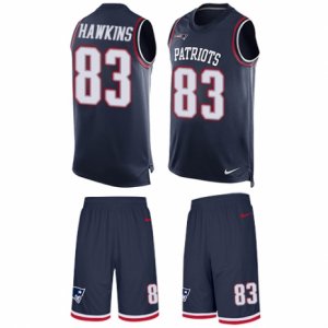 Mens Nike New England Patriots #83 Lavelle Hawkins Limited Navy Blue Tank Top Suit NFL Jersey