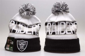 Raiders White Wordmark Cuffed Pom Knit Hat YP