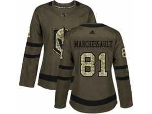 Women Adidas Vegas Golden Knights #81 Jonathan Marchessault Authentic Green Salute to Service NHL Jersey