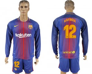 2017-18 Barcelona 12 RAFINHA Home Long Sleeve Soccer Jersey