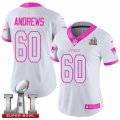 Womens Nike New England Patriots #60 David Andrews Limited White Pink Rush Fashion Super Bowl LI 51 NFL Jersey